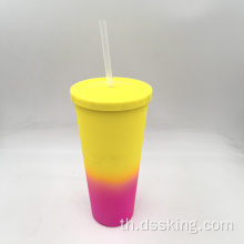 ขายร้อน 22oz/650ml/24oz พลาสติกสองแก้วแก้วที่มีแก้วเปลี่ยนสีด้วยฟาง